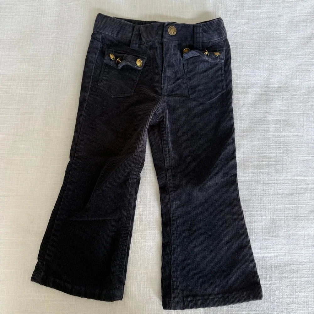 Ralph Lauren Toddler Navy Blue Corduroy Flare Pants Gold Button Pockets 2T